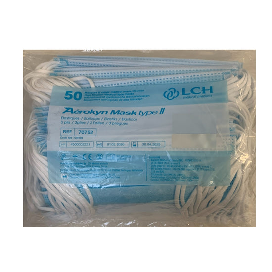 Boite 50 masques usage médical haute filtration 3 plis bleu